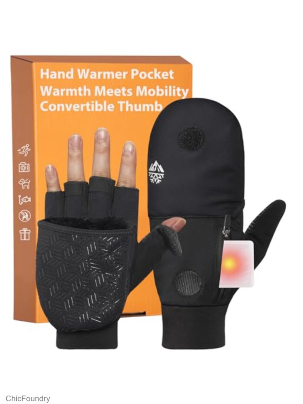 Convertible Fingerless Mittens Fleece Lined Warm Winter Gloves